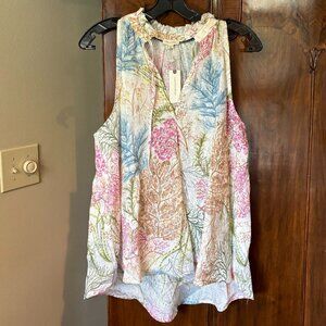 Elegant Floral Tank Top - Pink and Blue